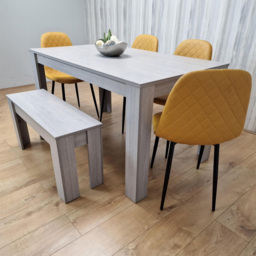 Kosy Koala 6 Seater Faux Leather Dining Bench Set Grey and Mustard - Multi - Portland - Wilko