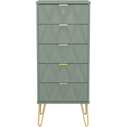 Crowndale Diamond 5 Drawer Reed Green Tall Bedside Cabinet Ready Assembled - Wilko - thumbnail 3
