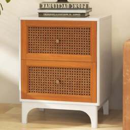 Costway 2 Drawer White Boho Rattan Bedside Table - Wilko