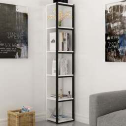 Decorotika Texas 5 Shelf White and Black Bookshelf - Size: 180 x 30 x 30cm - Multi - Wilko