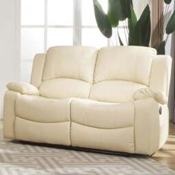 Glendale 2 Seater Cream Bonded Leather Electric Recliner Sofa - Artemis Home - Wilko
