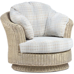 Desser Clifton Lyon Natural Rattan Check Fabric Swivel Chair - Size: Single - Grey - Wilko - thumbnail 3