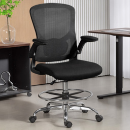 Portland Black Height Adjustable Swivel Draughtsman Chair with Lumbar Support - Size: 132 x 60 x 60cm - Wilko - thumbnail 1