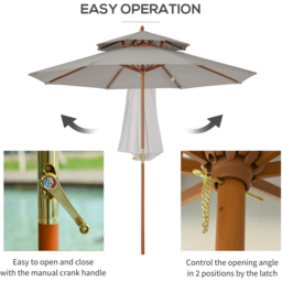 Outsunny Grey Double Tier Wooden Parasol 2.7m - Size: 3m - Wilko - thumbnail 7