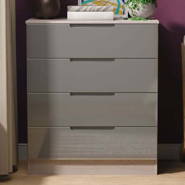 Crowndale Milan 4 Drawer Grey Gloss and Grey Oak Chest of Drawers Ready Assembled - Grey Gloss & Grey Oak - Wilko - image 1