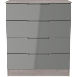 Crowndale Milan 4 Drawer Grey Gloss and Grey Oak Chest of Drawers Ready Assembled - Grey Gloss & Grey Oak - Wilko - thumbnail 3