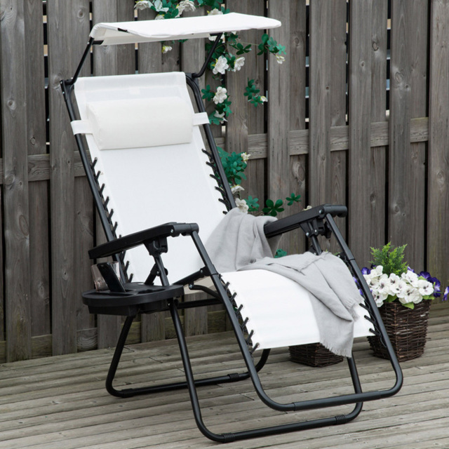Outsunny White Zero Gravity Foldable Garden Recliner Chair with Canopy - Size: 1 Seater - Wilko - image 1
