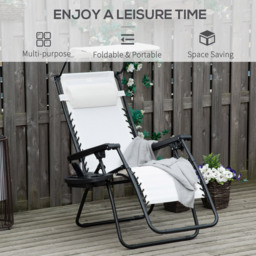 Outsunny White Zero Gravity Foldable Garden Recliner Chair with Canopy - Size: 1 Seater - Wilko - thumbnail 5