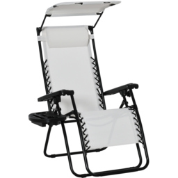 Outsunny White Zero Gravity Foldable Garden Recliner Chair with Canopy - Size: 1 Seater - Wilko - thumbnail 3