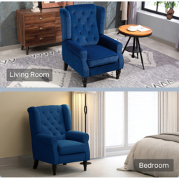 HOMCOM Retro Blue Tufted Club Fabric Accent Armchair - Size: Single - Wilko - thumbnail 5