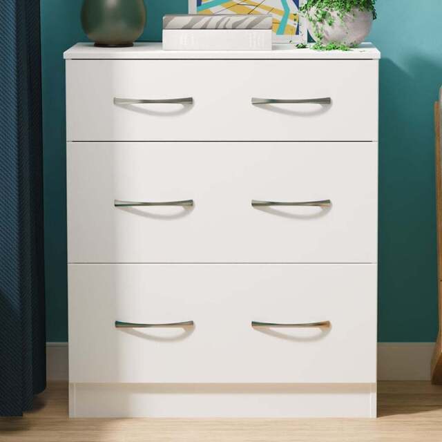 Crowndale Avon 3 Drawer Matt White Deep Chest of Drawers Ready Assembled - White Matt - Wilko - image 1