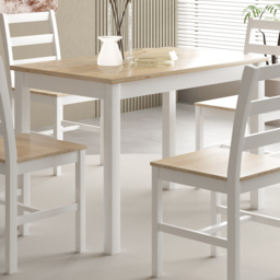 Comfy Living 4 Seater Wooden Dining Set White and Natural - Wilko - thumbnail 3
