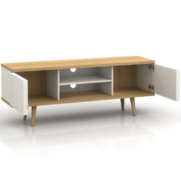 Loft24 Alandra 2 Door 2 Shelf White Oak TV Stand - Size: 52 x 140 x 39cm - Oak/ White cream - Wilko - thumbnail 5
