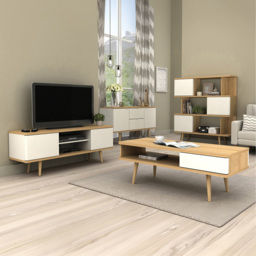 Loft24 Alandra 2 Door 2 Shelf White Oak TV Stand - Size: 52 x 140 x 39cm - Oak/ White cream - Wilko - thumbnail 7