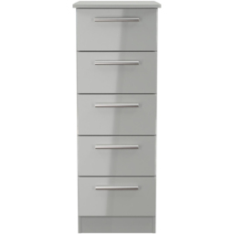 Crowndale Knightsbridge 5 Drawer Grey Gloss and Dusk Grey Tall Bedside Cabinet Ready Assembled - Grey Gloss & Dusk Grey - Wilko - thumbnail 4