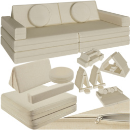 tectake Lilly Beige 8 Piece Thick Padding Kids Sofa with Removable Cover - Size: 56 x 160 x 80cm - Cream - Wilko - thumbnail 3