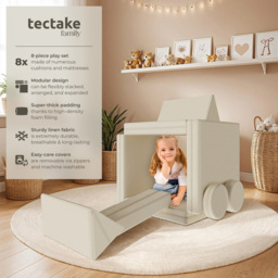 tectake Lilly Beige 8 Piece Thick Padding Kids Sofa with Removable Cover - Size: 56 x 160 x 80cm - Cream - Wilko - thumbnail 4