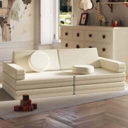 tectake Lilly Beige 8 Piece Thick Padding Kids Sofa with Removable Cover - Size: 56 x 160 x 80cm - Cream - Wilko - thumbnail 1