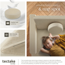 tectake Lilly Beige 8 Piece Thick Padding Kids Sofa with Removable Cover - Size: 56 x 160 x 80cm - Cream - Wilko - thumbnail 7