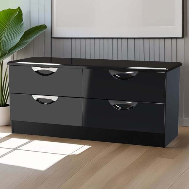 Crowndale Camden 4 Drawer Black Gloss and Black Bed Box Ready Assembled - Size: 51 x 112 x 42cm - Black Gloss & Black - Wilko - image 1