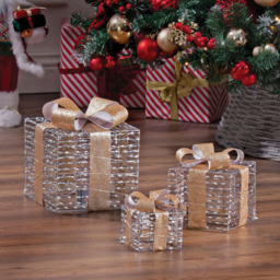 The Christmas Workshop 60 Warm White LED Silver Gift Box Decoration Set of 3 - Size: 22 x 20 x 20cm - Wilko - thumbnail 4