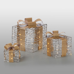 The Christmas Workshop 60 Warm White LED Silver Gift Box Decoration Set of 3 - Size: 22 x 20 x 20cm - Wilko - thumbnail 3