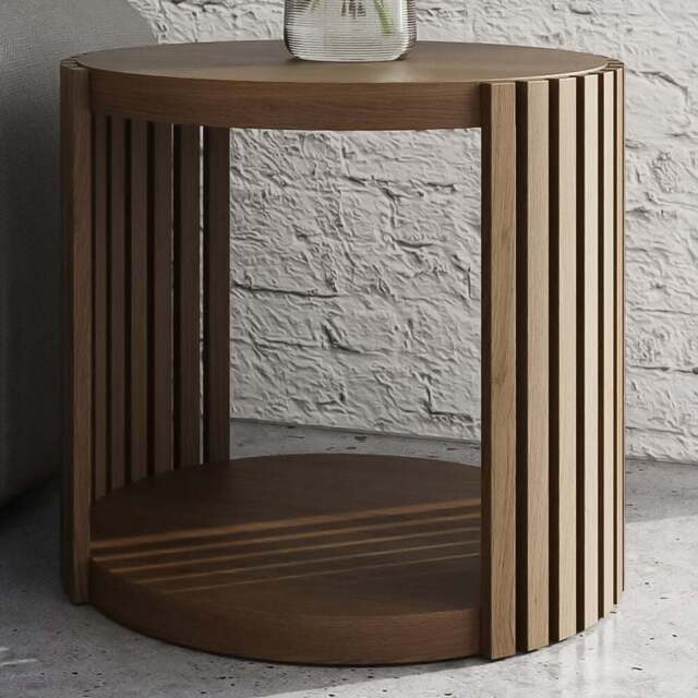 GFW Zadie Single Shelf Walnut Slatted Round Side Table - Size: 48 x 53 x 53cm - Wilko - image 1