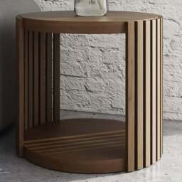 GFW Zadie Single Shelf Walnut Slatted Round Side Table - Size: 48 x 53 x 53cm - Wilko