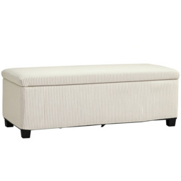 HOMCOM Beige Storage Ottoman Bench with Lid - Size: 40 x 42 x 112cm - White - Wilko - thumbnail 3