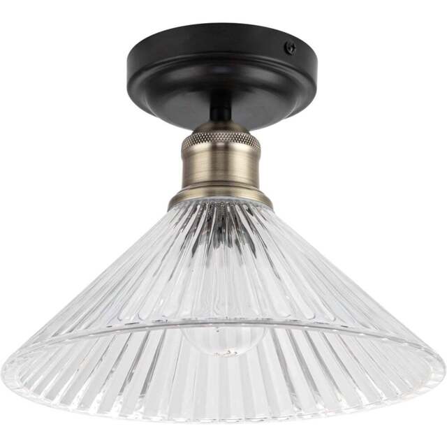 Cosylyte Bowley Matt Black Ribbed Glass Flush Ceiling Light - Size: 28.5 x 28.5 x 19.5cm - Wilko - image 1