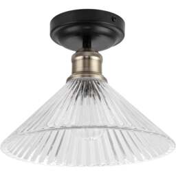 Cosylyte Bowley Matt Black Ribbed Glass Flush Ceiling Light - Size: 28.5 x 28.5 x 19.5cm - Wilko
