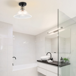 Cosylyte Bowley Matt Black Ribbed Glass Flush Ceiling Light - Size: 28.5 x 28.5 x 19.5cm - Wilko - thumbnail 7