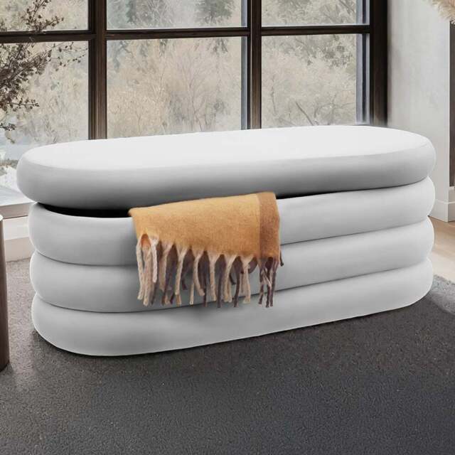 tectake Altu Grey Velvet Boucle Padded Bench with Storage - Size: 42 x 110 x 45cm - Wilko - image 1