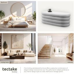 tectake Altu Grey Velvet Boucle Padded Bench with Storage - Size: 42 x 110 x 45cm - Wilko - thumbnail 6