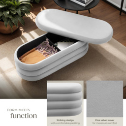 tectake Altu Grey Velvet Boucle Padded Bench with Storage - Size: 42 x 110 x 45cm - Wilko - thumbnail 7