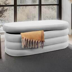 tectake Altu Grey Velvet Boucle Padded Bench with Storage - Size: 42 x 110 x 45cm - Wilko