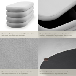 tectake Altu Grey Velvet Boucle Padded Bench with Storage - Size: 42 x 110 x 45cm - Wilko - thumbnail 5
