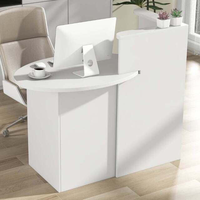 Costway Single Drawer 2 Shelf White Corner Reception Counter Desk - Size: 120 x 70 x 100cm - Wilko