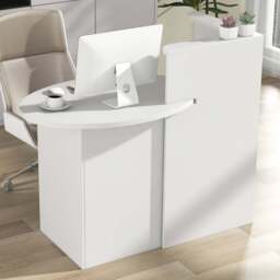 Costway Single Drawer 2 Shelf White Corner Reception Counter Desk - Size: 120 x 70 x 100cm - Wilko