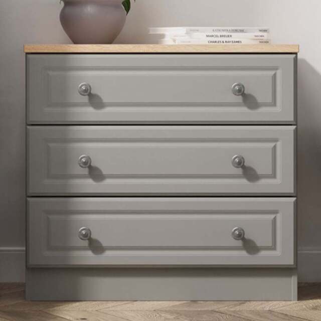 Crowndale Norfolk 3 Drawer Dusk Grey and Bardolino Oak Chest of Drawers Ready Assembled - Dusk Grey & Bardolino Oak - Wilko - image 1