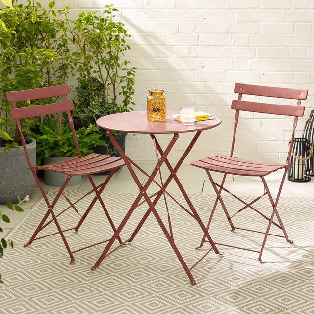 Furniturebox Cruz 2 Seater Pink Outdoor Garden Bistro Set - Orange - Wilko - image 1