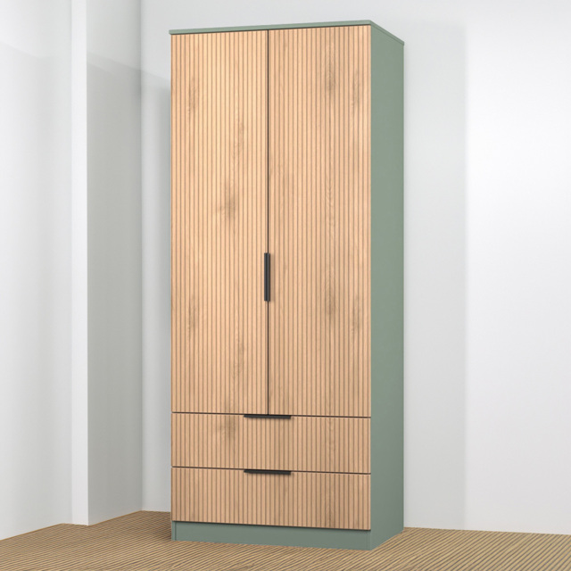 Crowndale Java 2 Door 2 Drawer Slatt Effect and Reed Green Wardrobe - Size: 2 Door, 2 Drawer - Wilko - image 1