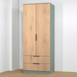 Crowndale Java 2 Door 2 Drawer Slatt Effect and Reed Green Wardrobe - Size: 2 Door, 2 Drawer - Wilko - thumbnail 1