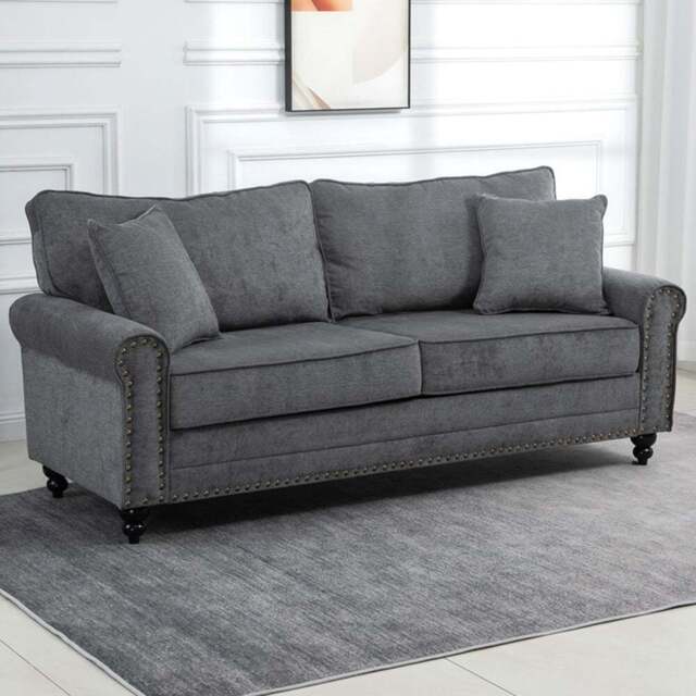 HOMCOM 3 Seater Grey Fabric Sofa - Wilko - image 1