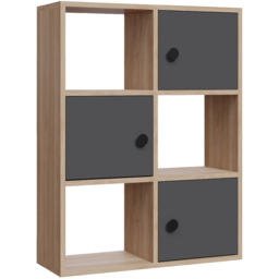 Decorotika Tilton 3 Door 3 Open Shelf Oak and Anthracite Bookcase - Size: 93 x 25.4 x 73cm - Multi - Wilko - thumbnail 3