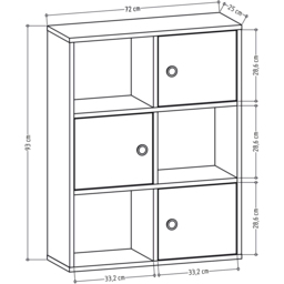 Decorotika Tilton 3 Door 3 Open Shelf Oak and Anthracite Bookcase - Size: 93 x 25.4 x 73cm - Multi - Wilko - thumbnail 6
