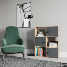 Decorotika Tilton 3 Door 3 Open Shelf Oak and Anthracite Bookcase - Size: 93 x 25.4 x 73cm - Multi - Wilko - thumbnail 5