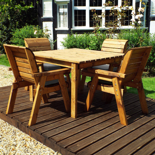 Charles Taylor Solid Wood 4 Seater Square Outdoor Dining Set with Grey Cushions - Wilko - image 1