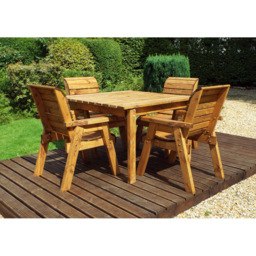 Charles Taylor Solid Wood 4 Seater Square Outdoor Dining Set with Grey Cushions - Wilko - thumbnail 3