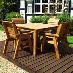 Charles Taylor Solid Wood 4 Seater Square Outdoor Dining Set with Grey Cushions - Wilko